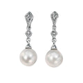 Freshwater Pearl/Diamond Drop Earrings 9ct White Gold 375 Hallmark British Made