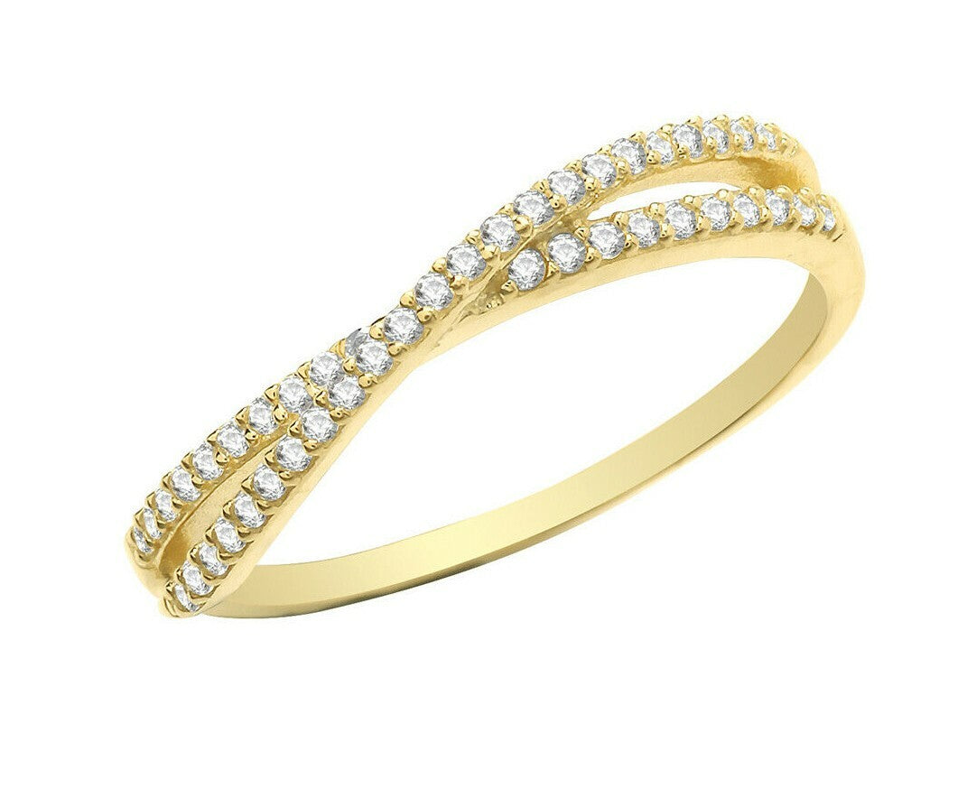 Crossover Gemstone Eternity Ring 9ct Yellow Gold Hallmarked Sizes J - R