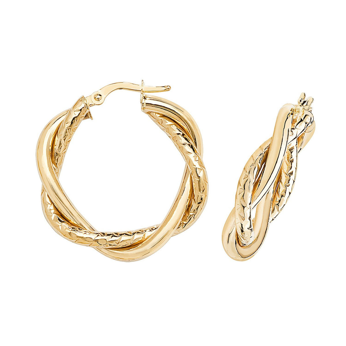 9ct Yellow Gold Vintage Twist Hoop Earrings 375 Hallmarked 15mm - 60mm Diameter
