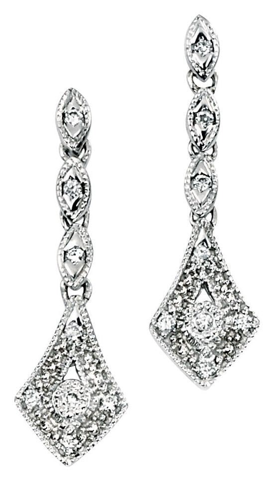 Diamond Vintage Drop Earrings 9ct White Gold 375 Hallmarked British Made
