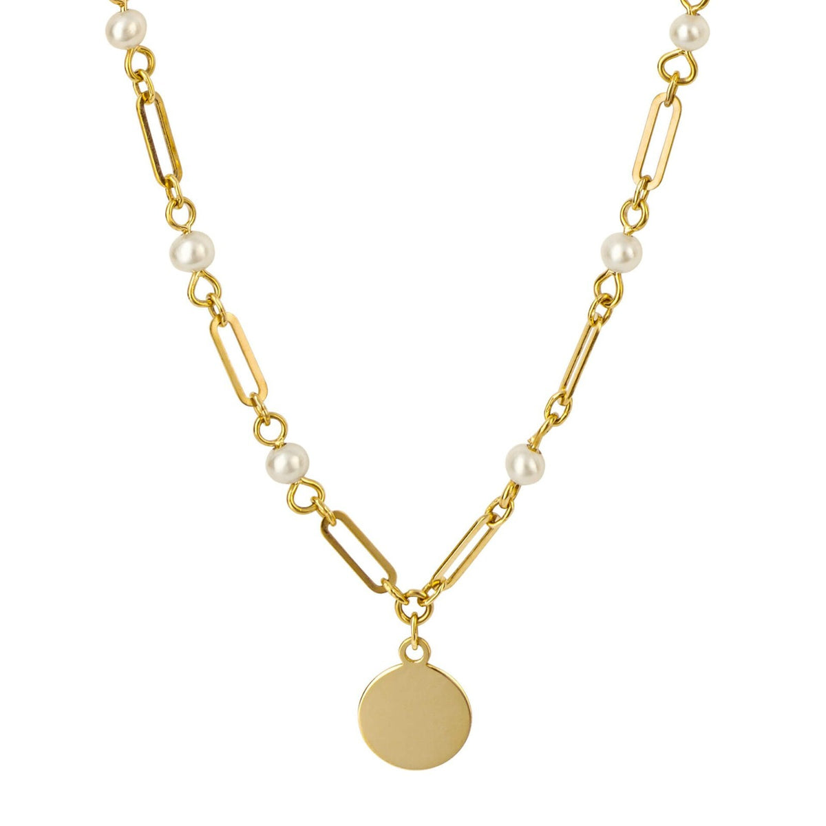 Engravable Disc And Pearl Necklace 9ct Yellow Gold 375 Hallmarked British Made