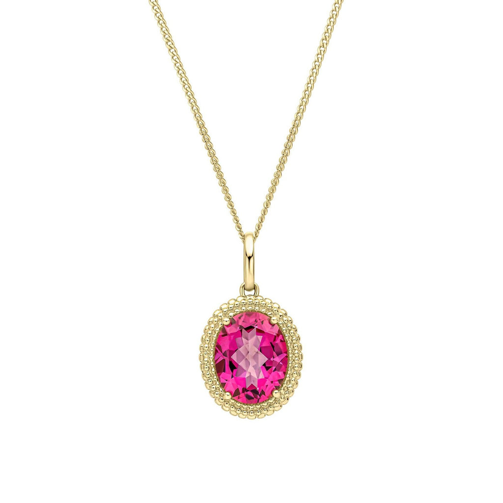Oval Cut Pink Topaz Pendant & Earrings Set 9ct Yellow Gold 375 Hallmarked
