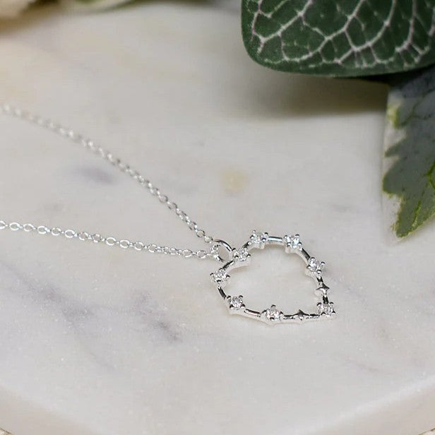 8 Stone Heart Necklace Solid Sterling Silver 925 Hallmarked British Made