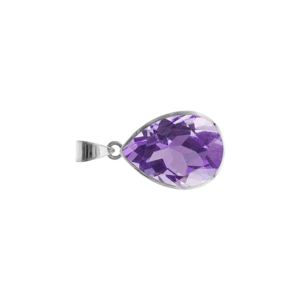 Facetted Amethyst Teardrop Pendant Sterling Silver Hallmarked All Chain Lengths