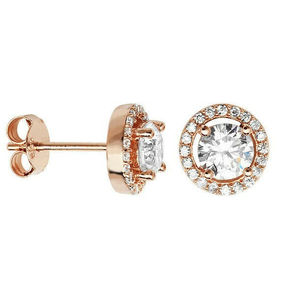 Rose Gold Gemstone Earrings Halo Sterling Silver 925 Hallmark Brand New Boxed