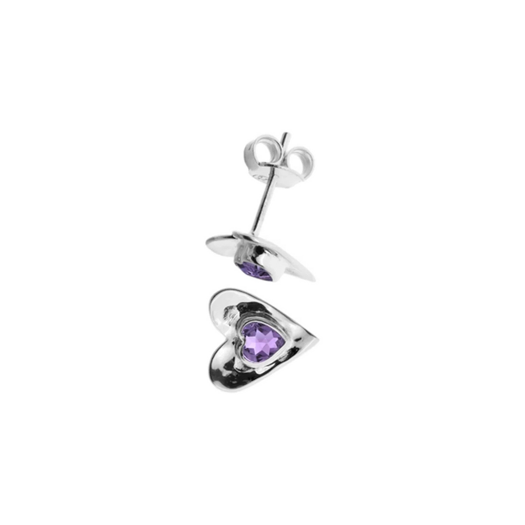 Amethyst Heart Stud Earrings Sterling Silver 925 Hallmarked Brand New Boxed