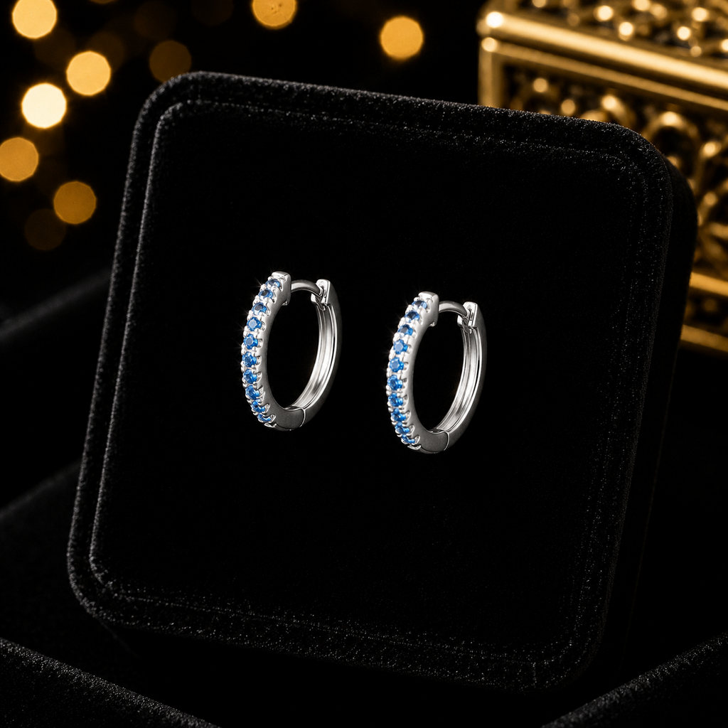 Blue Crystal Hoop Earrings Sterling Silver 925 Hallmarked Brand New Boxed