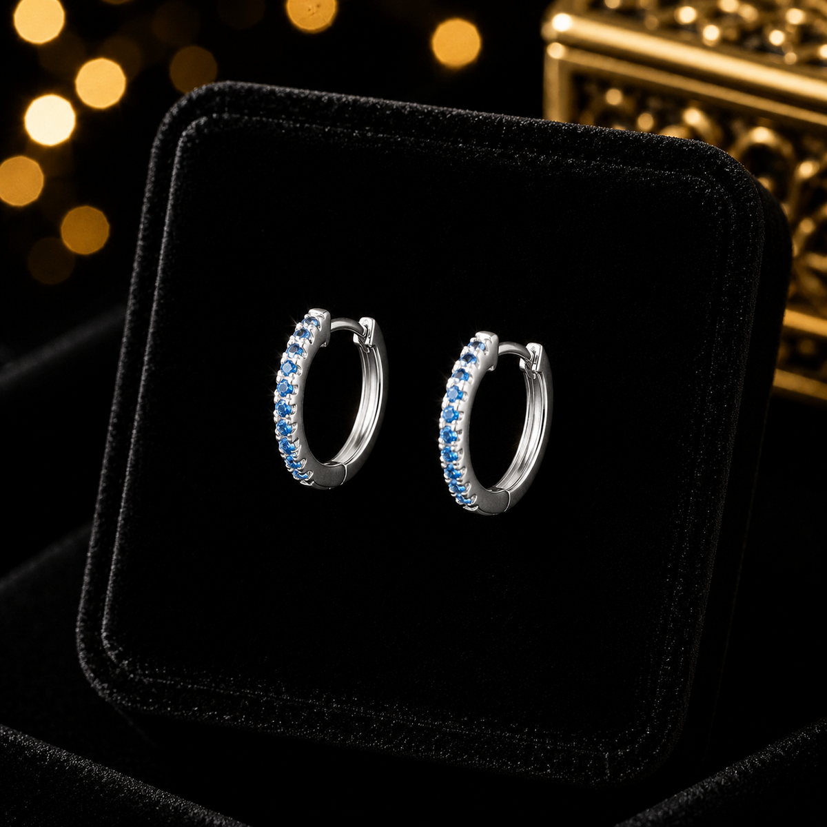 Blue Crystal Hoop Earrings Sterling Silver 925 Hallmarked Brand New Boxed
