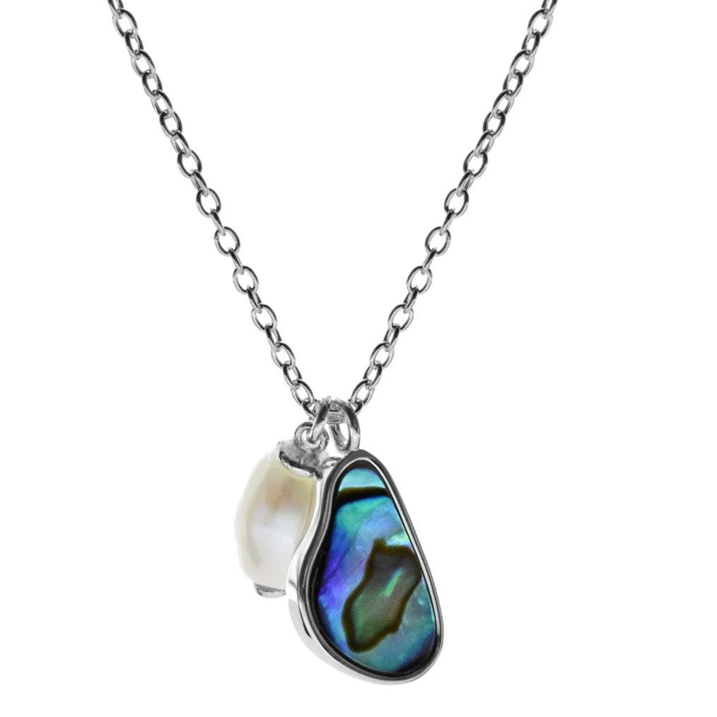 Pearl & Paua Shell Necklace Solid Sterling Silver 925 Hallmarked British Made