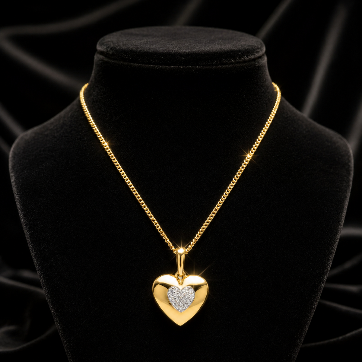 Pave Heart Diamond Pendant 9ct Yellow Gold 375 Hallmarked British Made