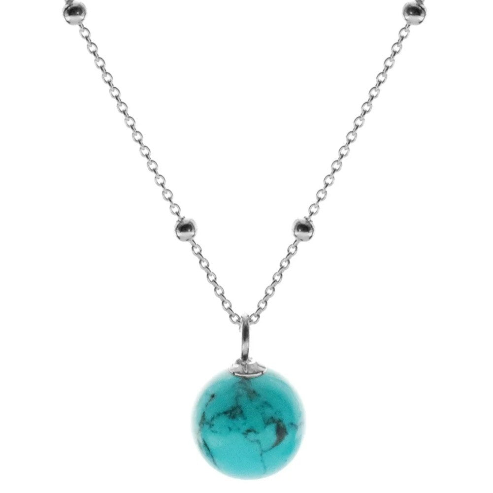 10mm Natural Turquoise Necklace Solid Sterling Silver 925 Hallmark British Made