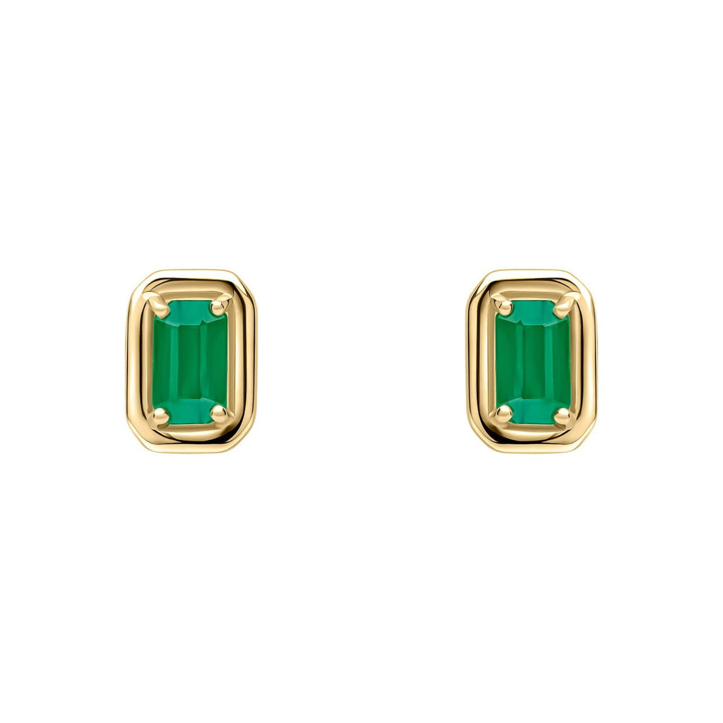 Chunky Solitaire Emerald Stud Earrings 9ct Yellow Gold 375 Hallmark British Made