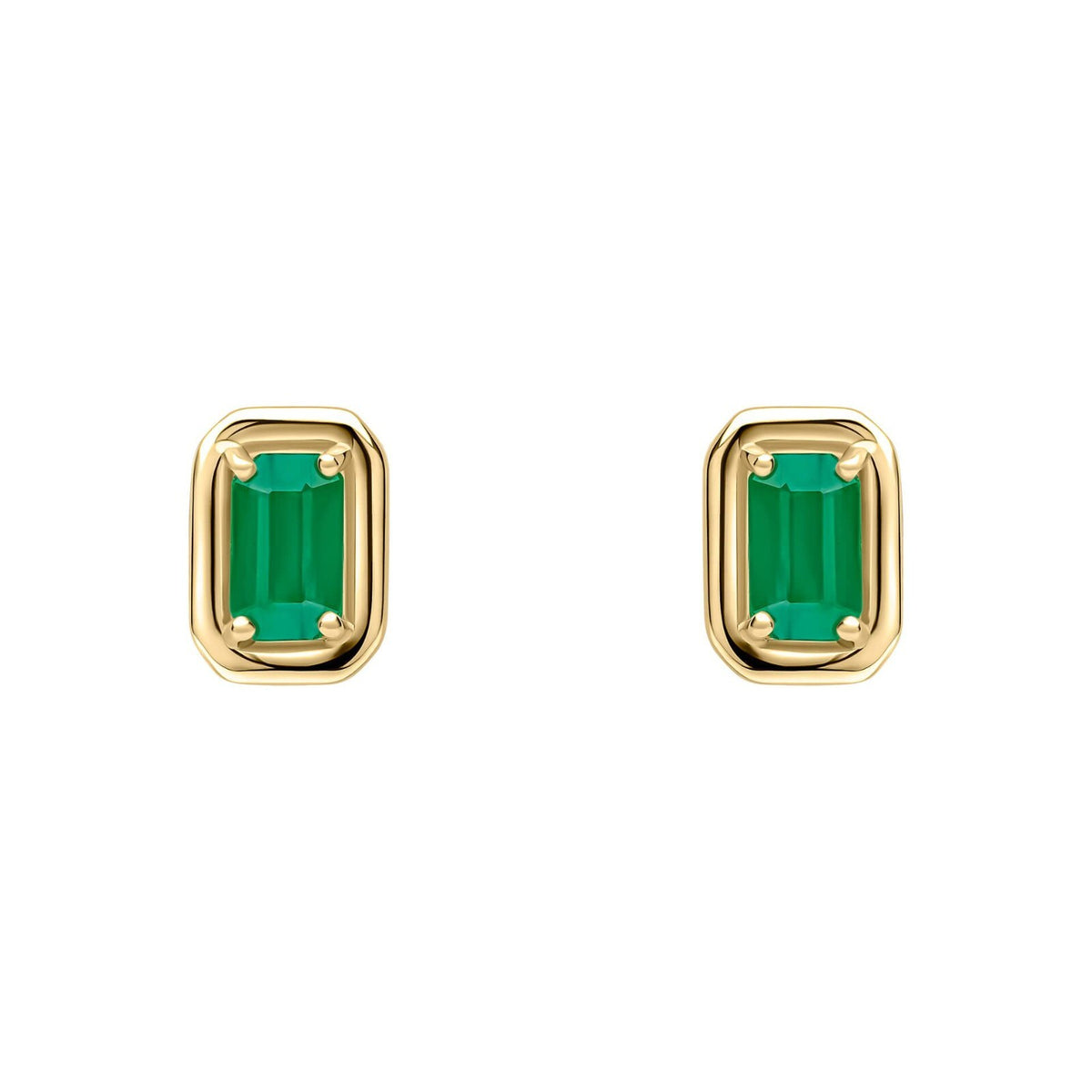 Chunky Solitaire Emerald Stud Earrings 9ct Yellow Gold 375 Hallmark British Made