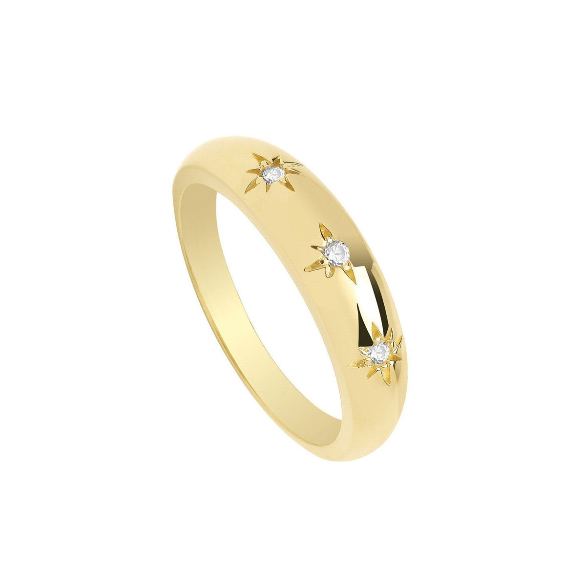 3 Star Dome Ring 9ct Yellow Gold Hallmarked Sizes J - Q British Made