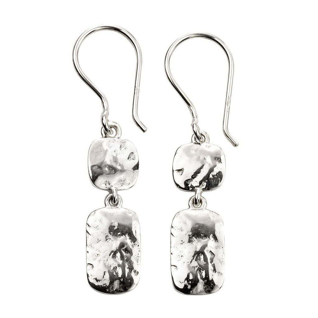 Hammered Double Drop Earrings Sterling Silver 925 Hallmarked British Made