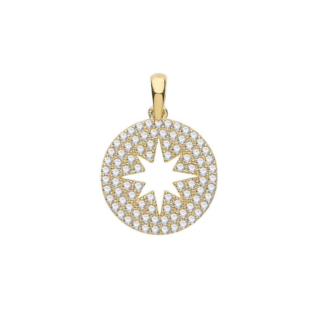 Round Star 9ct Yellow Gold Pendant 375 Hallmark British Made All Chain Lengths