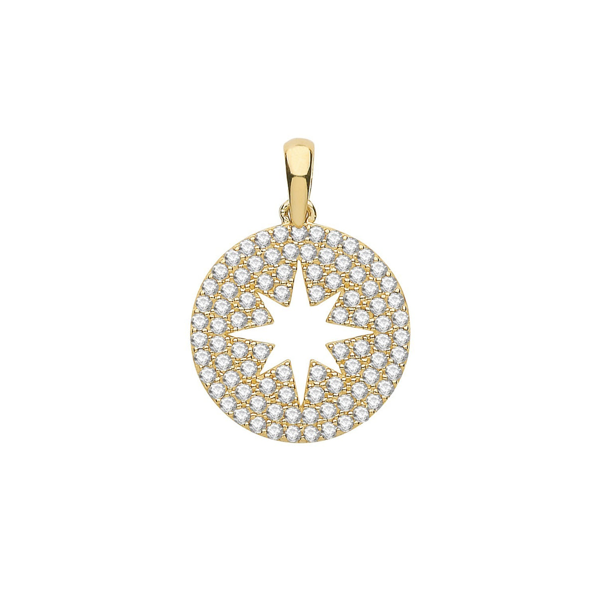 Round Star 9ct Yellow Gold Pendant 375 Hallmark British Made All Chain Lengths