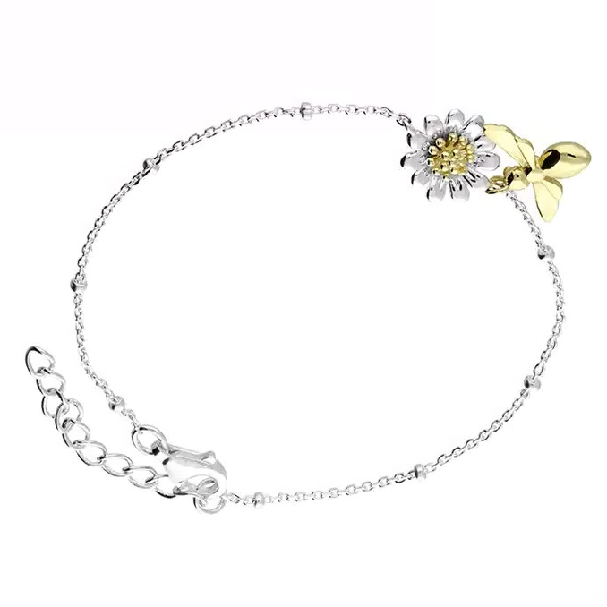 Daisy And Bee Bracelet Solid Sterling Silver 18ct Yellow Gold Bee Hallmarked