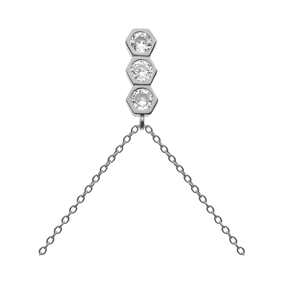 Triple Hexagon Necklace Solid Sterling Silver 925 Hallmarked British Made