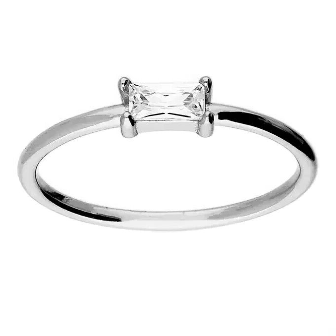 Baguette Solitaire Ring Sterling Silver 925 Hallmarked British Made Size L - Q