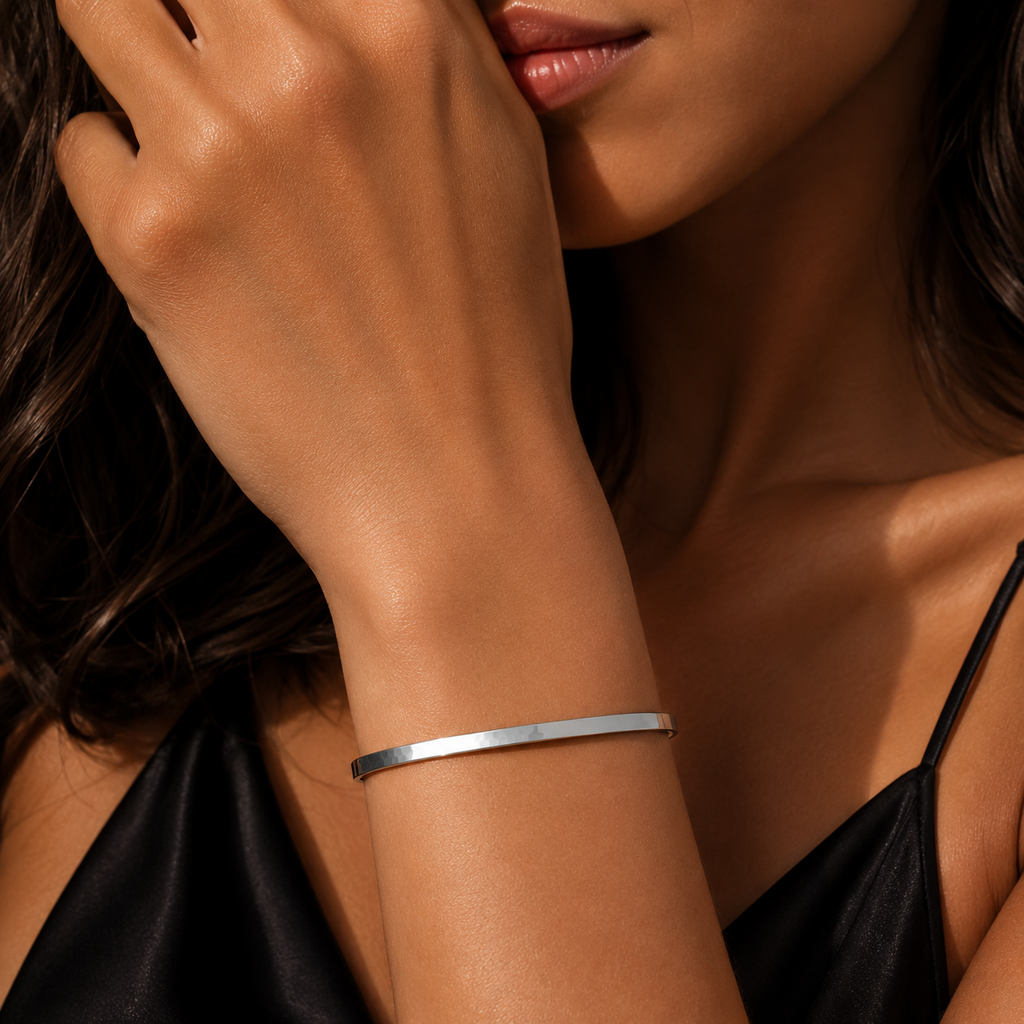 3mm Hammered Bangle On Sterling Silver British Made 925 Hallmarked Brand New