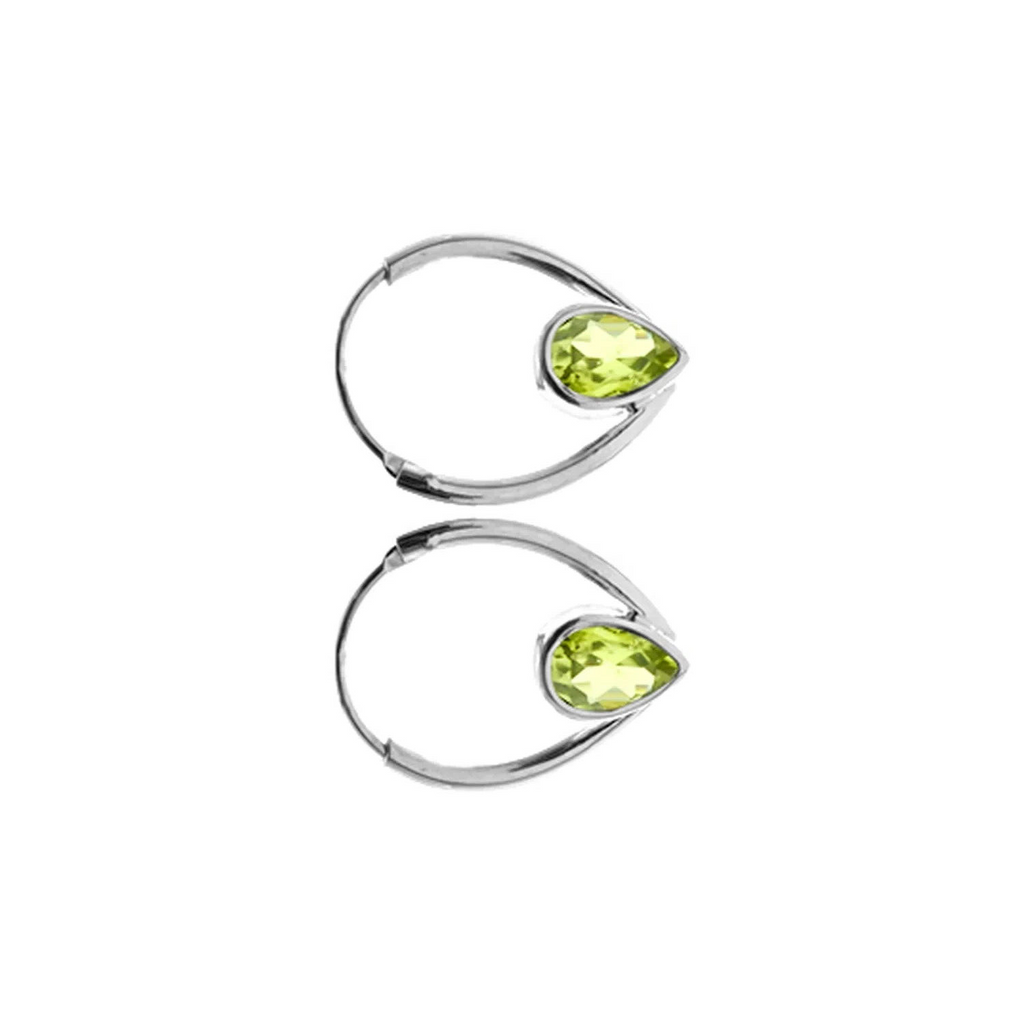 Teardrop Peridot Hoop Earrings Sterling Silver 925 Hallmarked Brand New Boxed