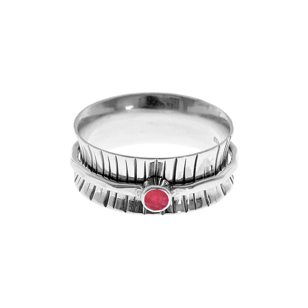 Flush Ruby Spinner Ring Sterling Silver 925 Hallmark British Made Size K - T