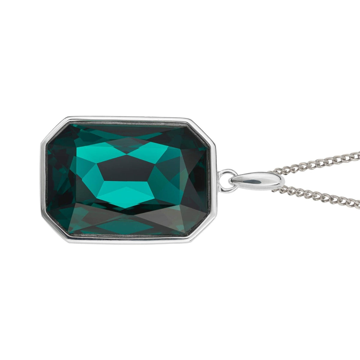 Sterling Silver Elongated Crystal Pendant 925 Hallmarked  All Chain Lengths