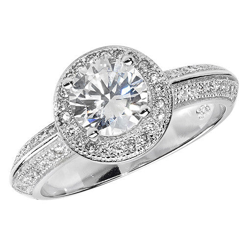 Sterling Silver Halo Ring Engagement Gemstone 925 Hallmarked Size J - T