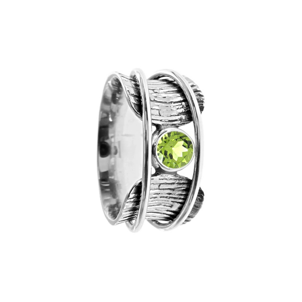 Peridot Tree Bark Spinner Ring Sterling Silver 925 Hallmarked Size K - T