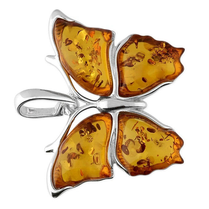 Statement Butterfly Amber Pendant Sterling Silver 925 Hallmark All Chain Lengths