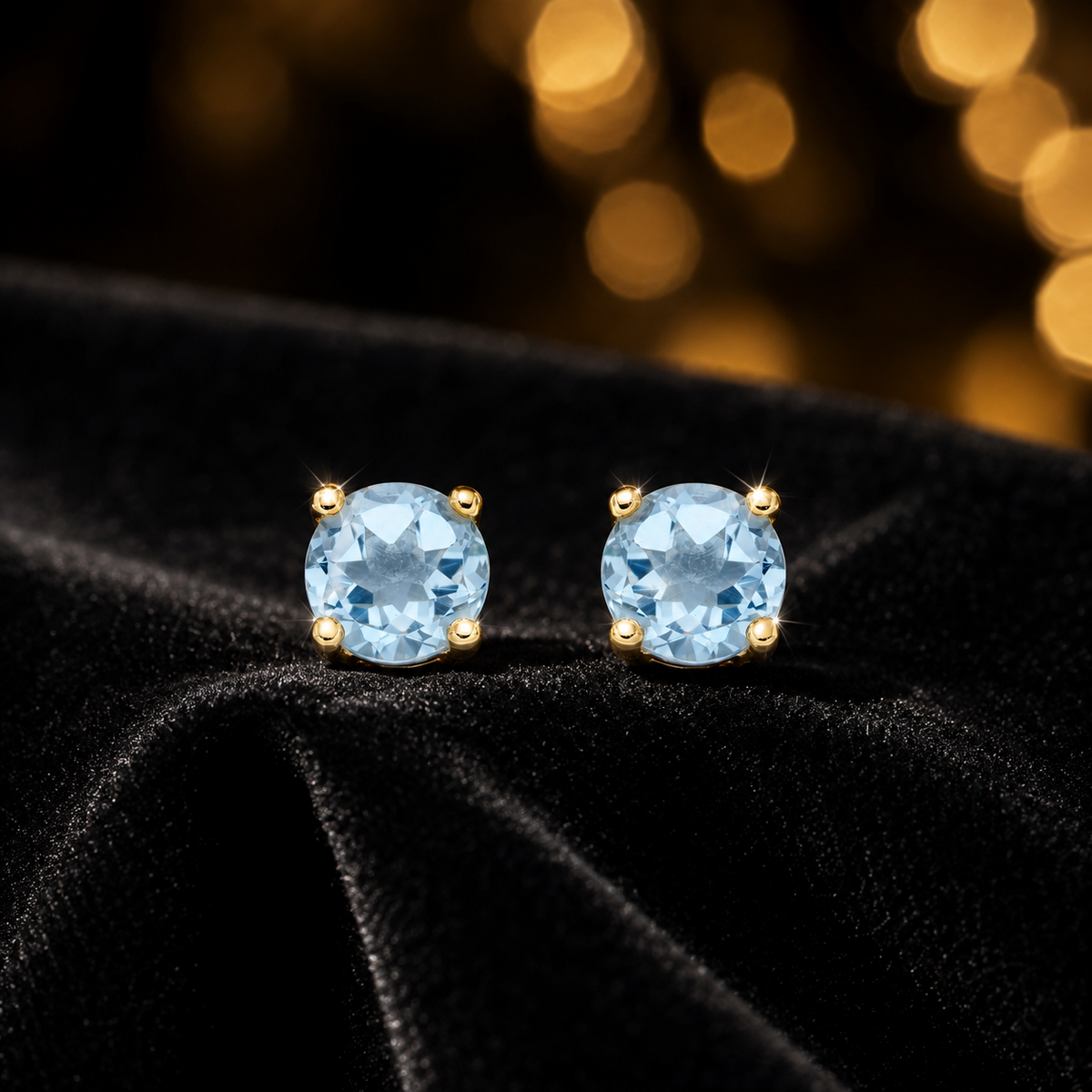 Natural Aquamarine March Stud Earrings 9ct Yellow Gold 375 Hallmark British Made