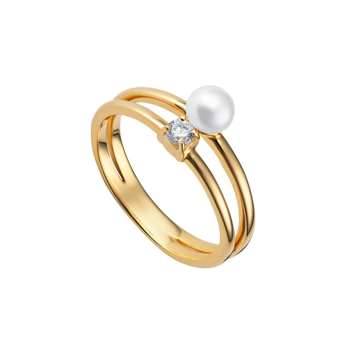 2 Stone Pearl Wrap Ring 9ct Yellow Gold Plated Hallmarked Size J-R British Made