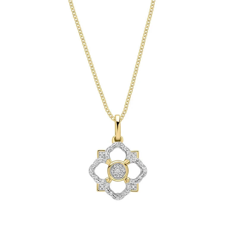 Floral Diamond Pendant 9ct Yellow Gold 375 Hallmarked British Made