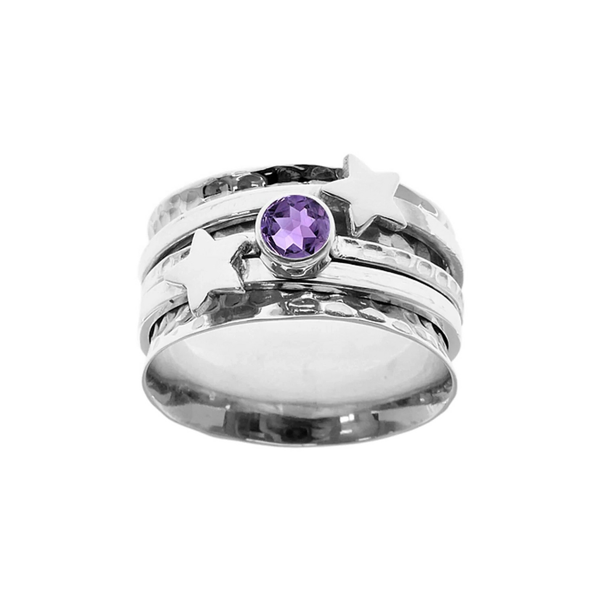 Amethyst Star Spinner Ring Sterling Silver 925 Hallmarked Size M - S