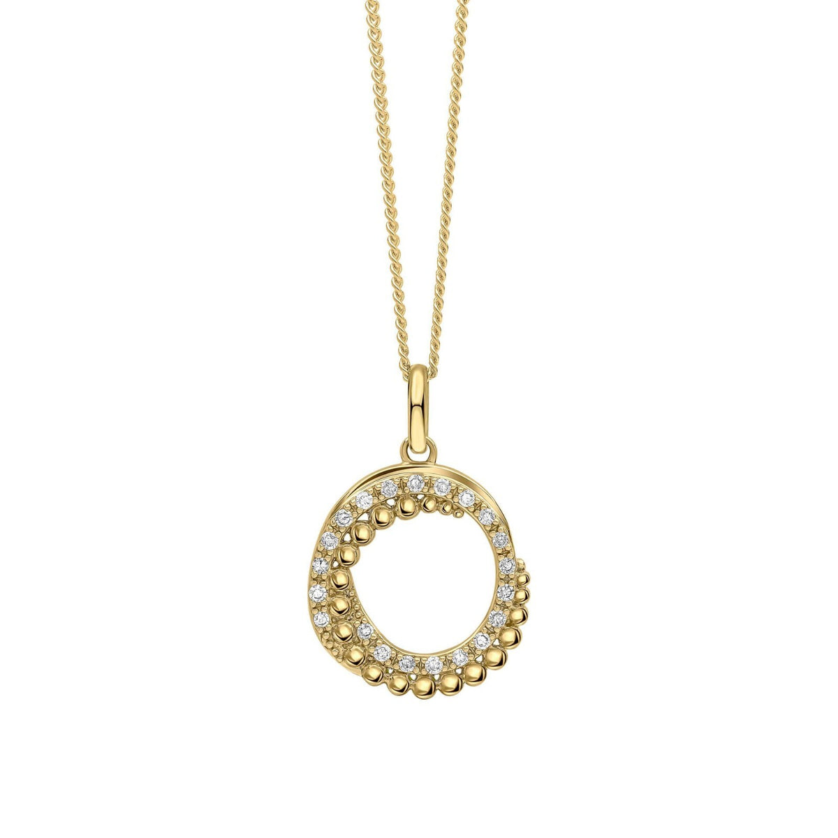 Diamond And Stippled Edge Pendant 9ct Yellow Gold 375 Hallmarked British Made