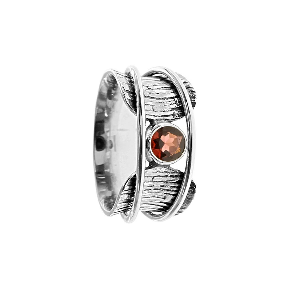 Garnet Tree Bark Spinner Ring Sterling Silver 925 Hallmarked Size K - T