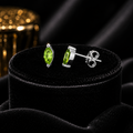 Natural Peridot Marquise Stud Earrings Sterling Silver 925 Hallmarked