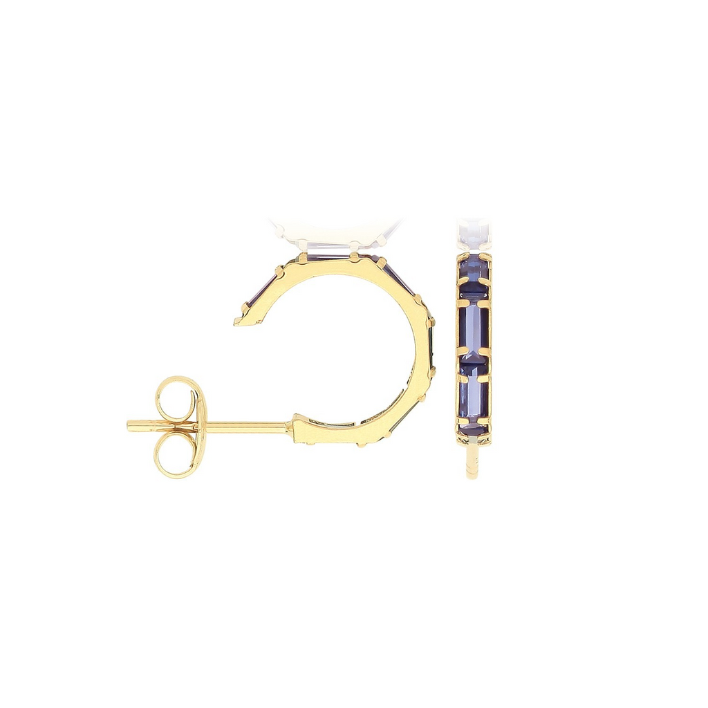 Natural Baguette Sapphire Hoop Earrings 9ct Yellow Gold 375 Hallmarked Brand New