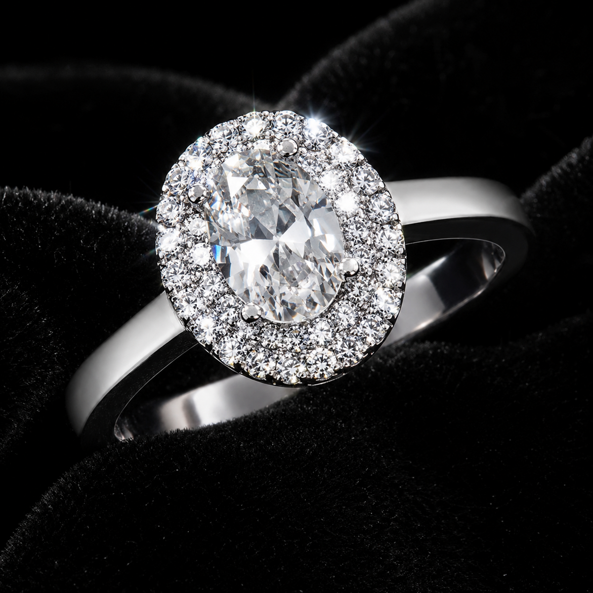 Sterling Silver Oval Halo Ring Engagement Gemstone 925 Hallmarked Size L - V