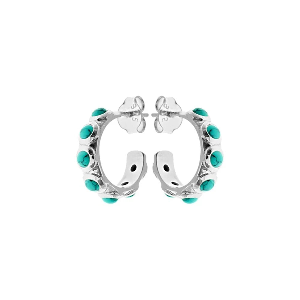 7 Stone Turquoise Hoop Earrings Sterling Silver 925 Hallmarked Brand New Boxed