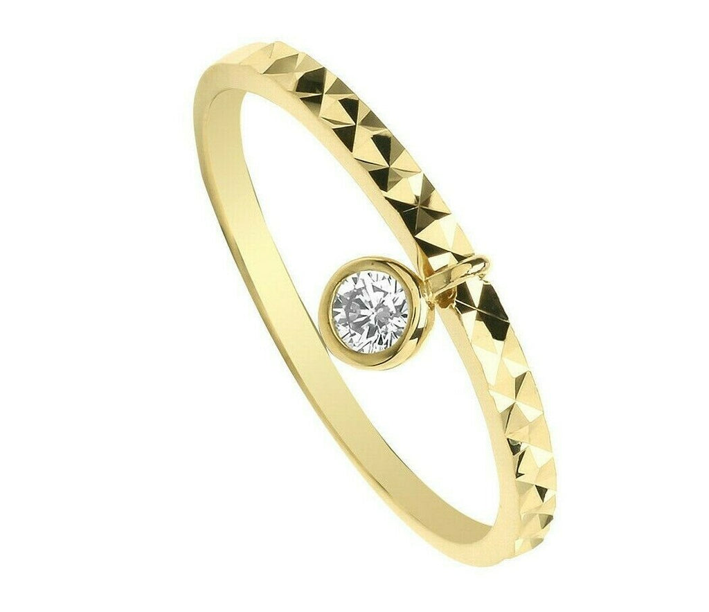 Gemstone Charm Dangle Ring 9ct Yellow Gold Hallmarked Sizes J - R British Made