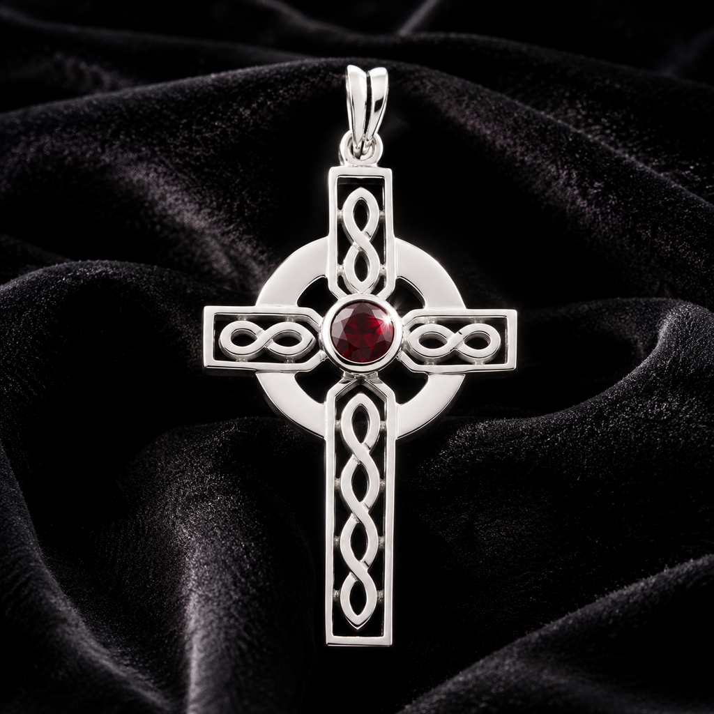Celtic Garnet Cross Sterling Silver 925 Hallmark British Made All Chain Lengths