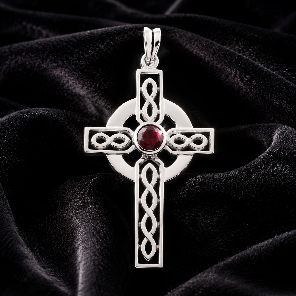 Celtic Garnet Cross Sterling Silver 925 Hallmark British Made All Chain Lengths