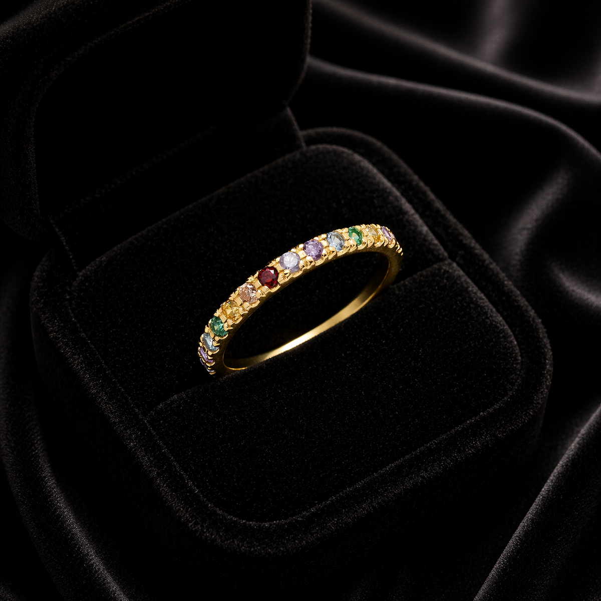Rainbow Half Eternity Ring 9ct Yellow Gold Hallmarked Sizes J - Q  British Made