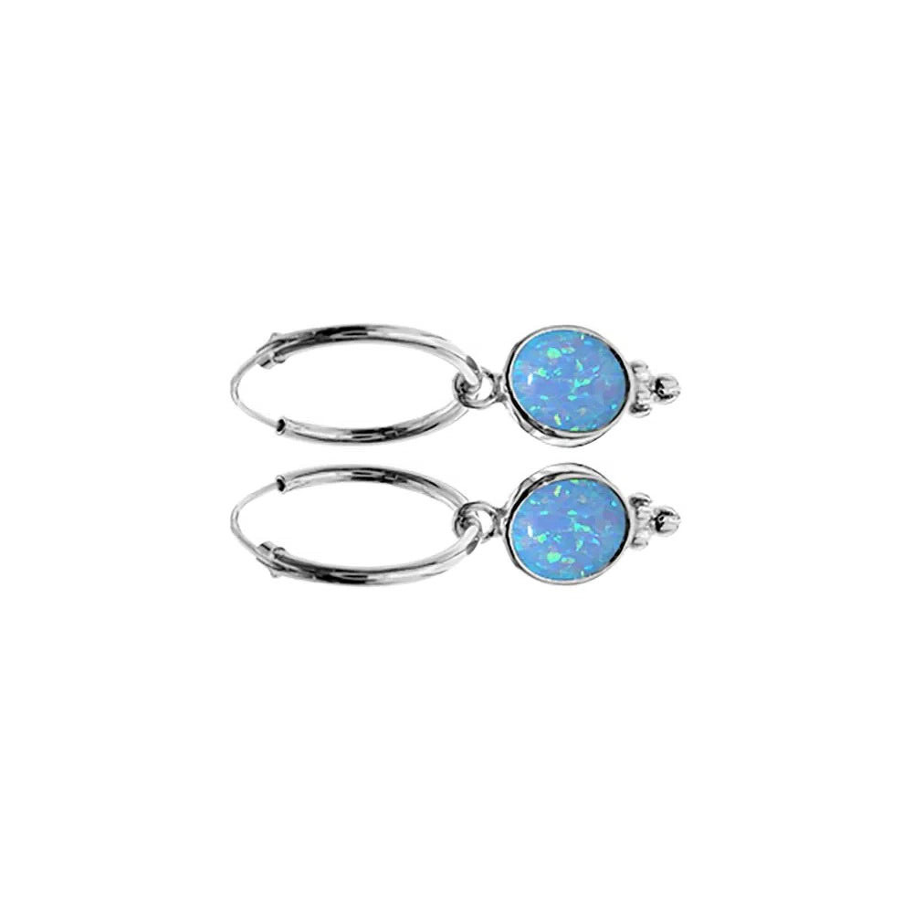 12mm Blue Opal Ball Hoop Earrings Sterling Silver 925 Hallmarked Brand New Boxed
