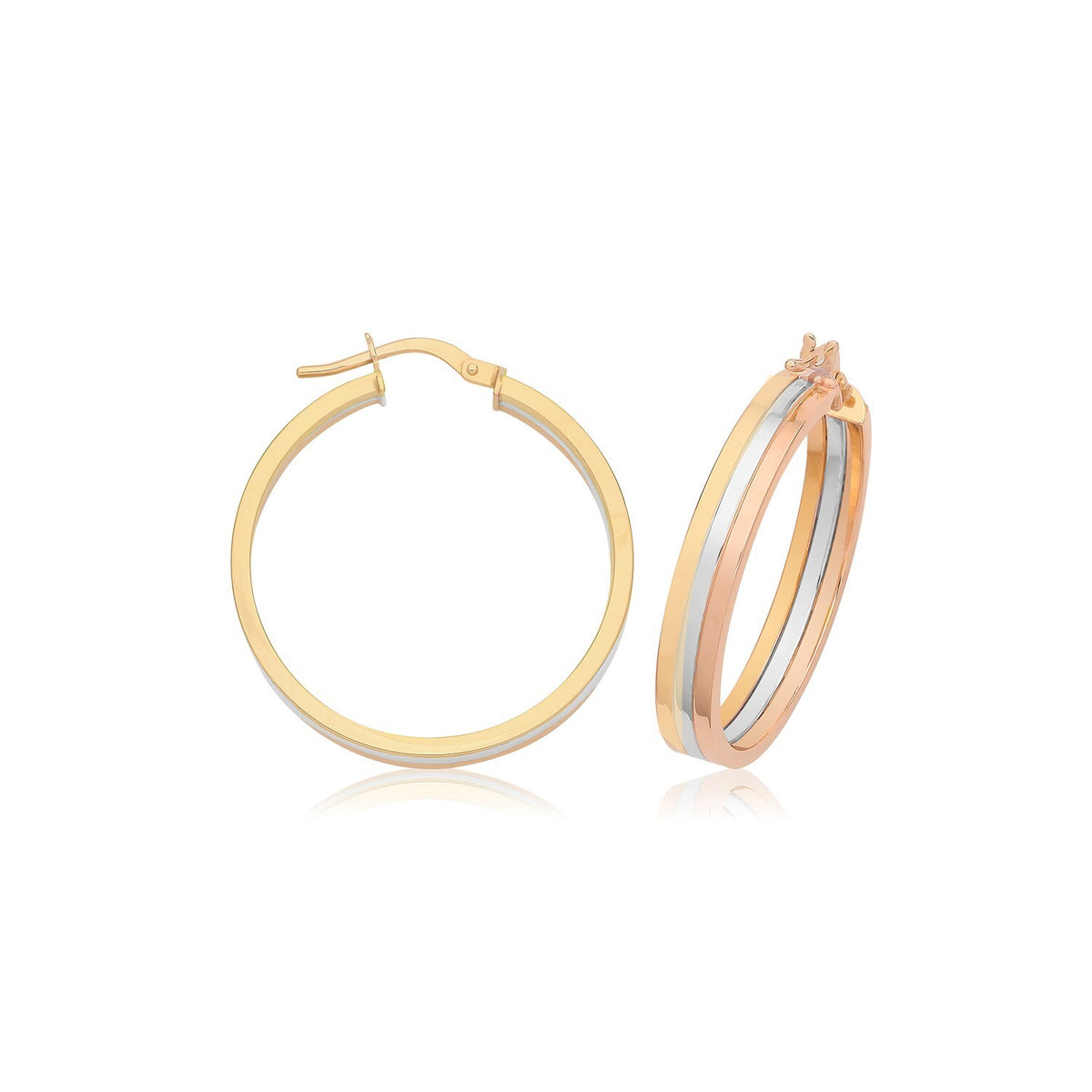 9ct 3 Tone Gold Hinged Hoop Earrings 375 Hallmarked 10mm - 30mm Diameter