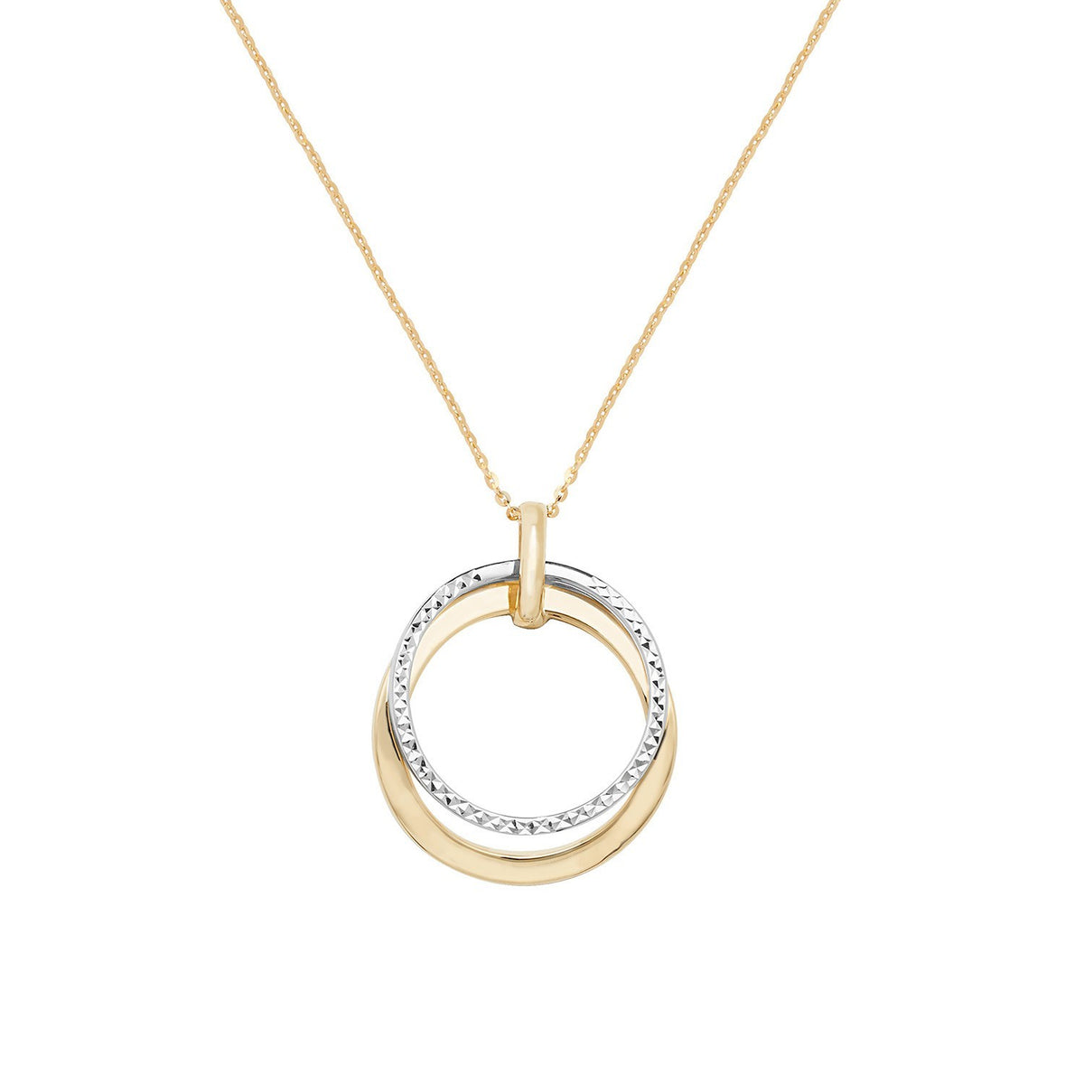 Ladies Overlapping Circle Necklace 9ct 2 Tone Gold 375 Hallmarked British Made