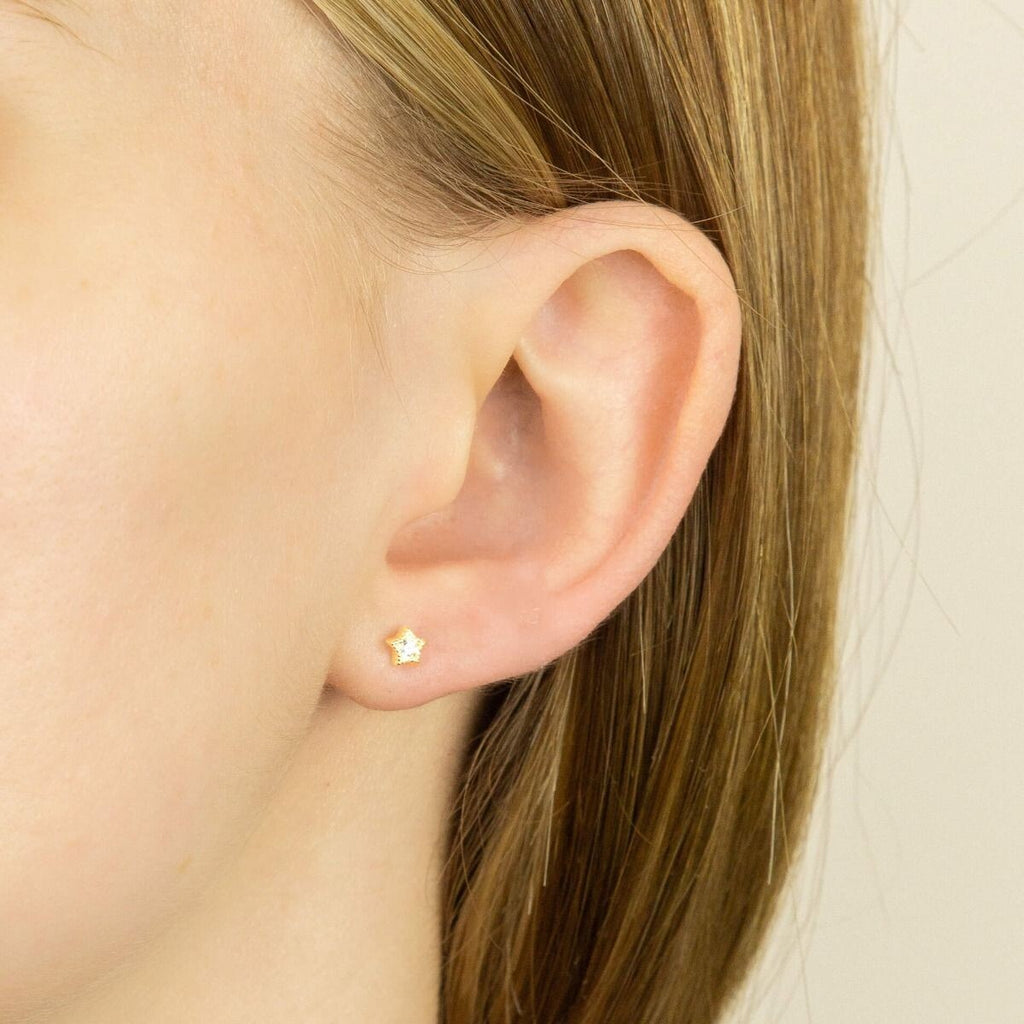 Zircon Star Stud Earrings 9ct Yellow Gold Plated Hallmarked Brand New Boxed