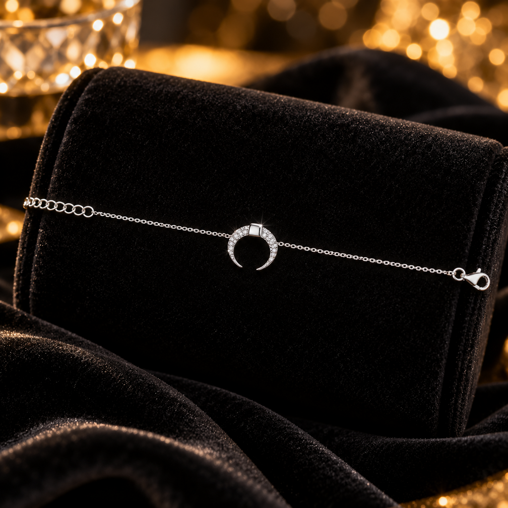 Ladies Pave Crescent Bracelet Sterling Silver 925 Hallmarked Brand New Boxed